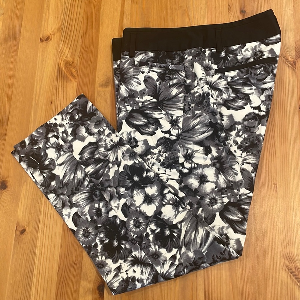 Black and white flower slacks